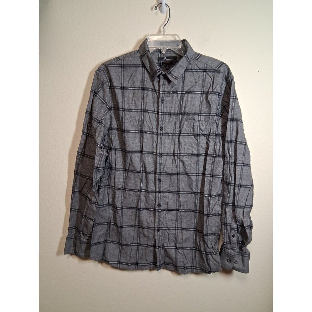 Marc Anthony Button Down Shirt Business Casual Gray Check Plaid Mens Size XL AL1